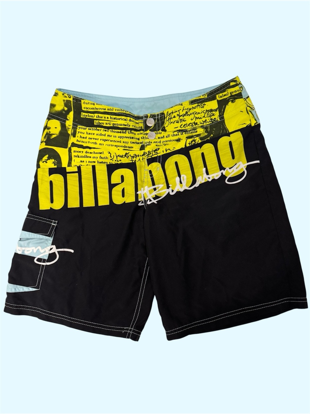 Y2K Billabong Board Shorts Surf Swim Zooey Deschanel Graffiti Vibe Womens 8 RARE